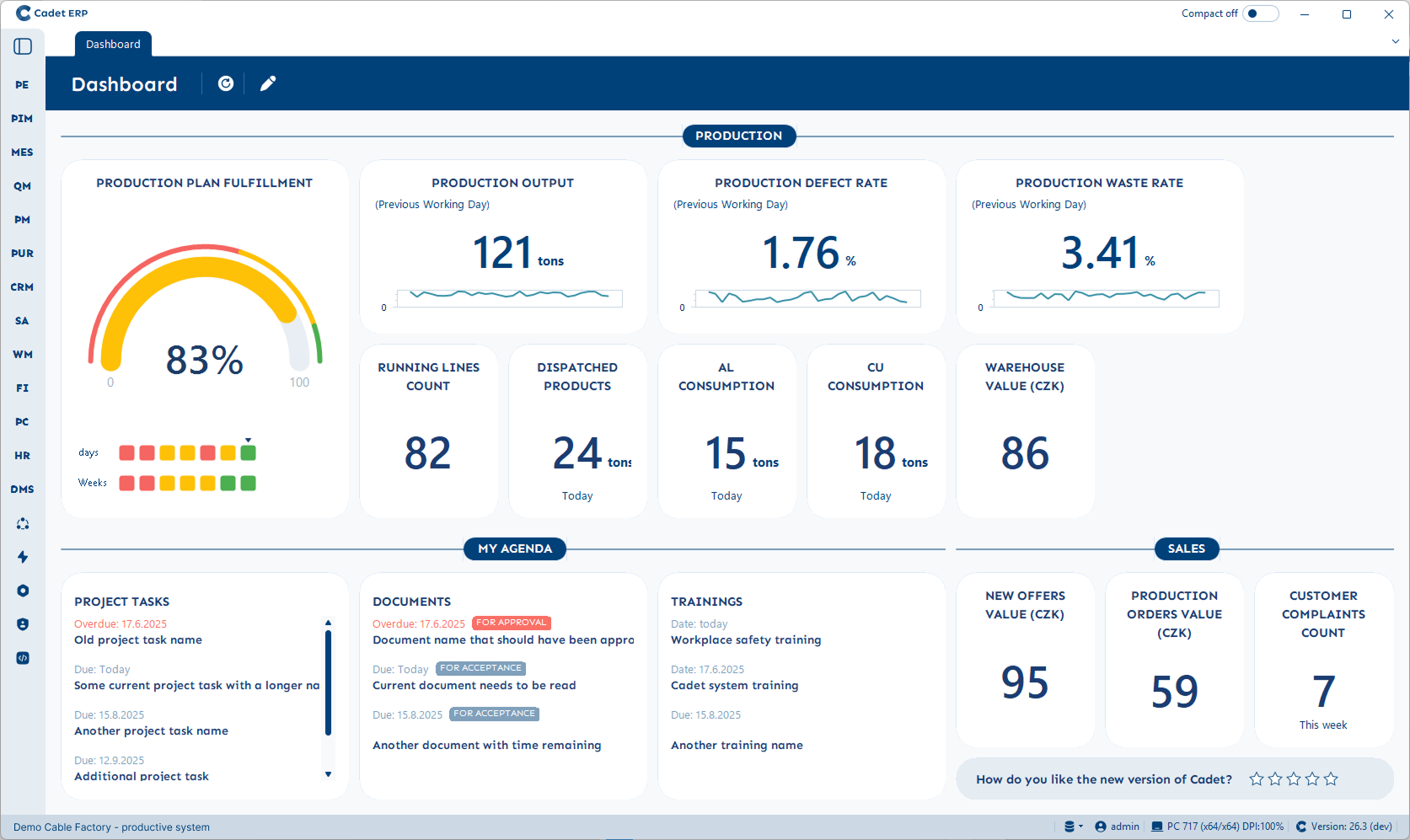 Main dashboard